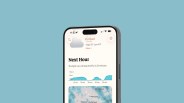 Smartphone screen showing a weather app with Portland forecast, light rain stopping in 26 minutes, and a precipitation graph.
