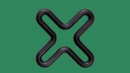 Black rounded X-shaped object with a hollow center on a green background.