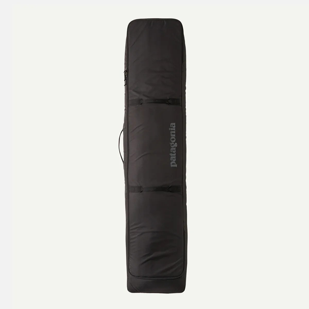 Black padded snowboard bag with Patagonia logo and side handle.