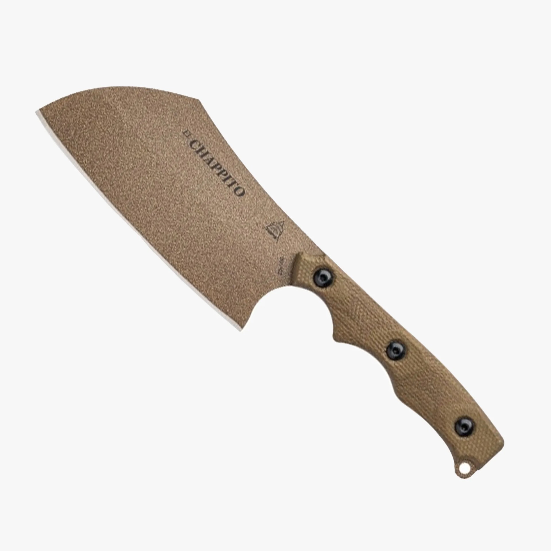 Brown textured fixed blade knife with ergonomic handle and "CHAPPIQ" branding on the blade.