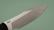 Close-up of a stainless steel knife blade with "ACE CPM-MagnaCut" logo on a green background.