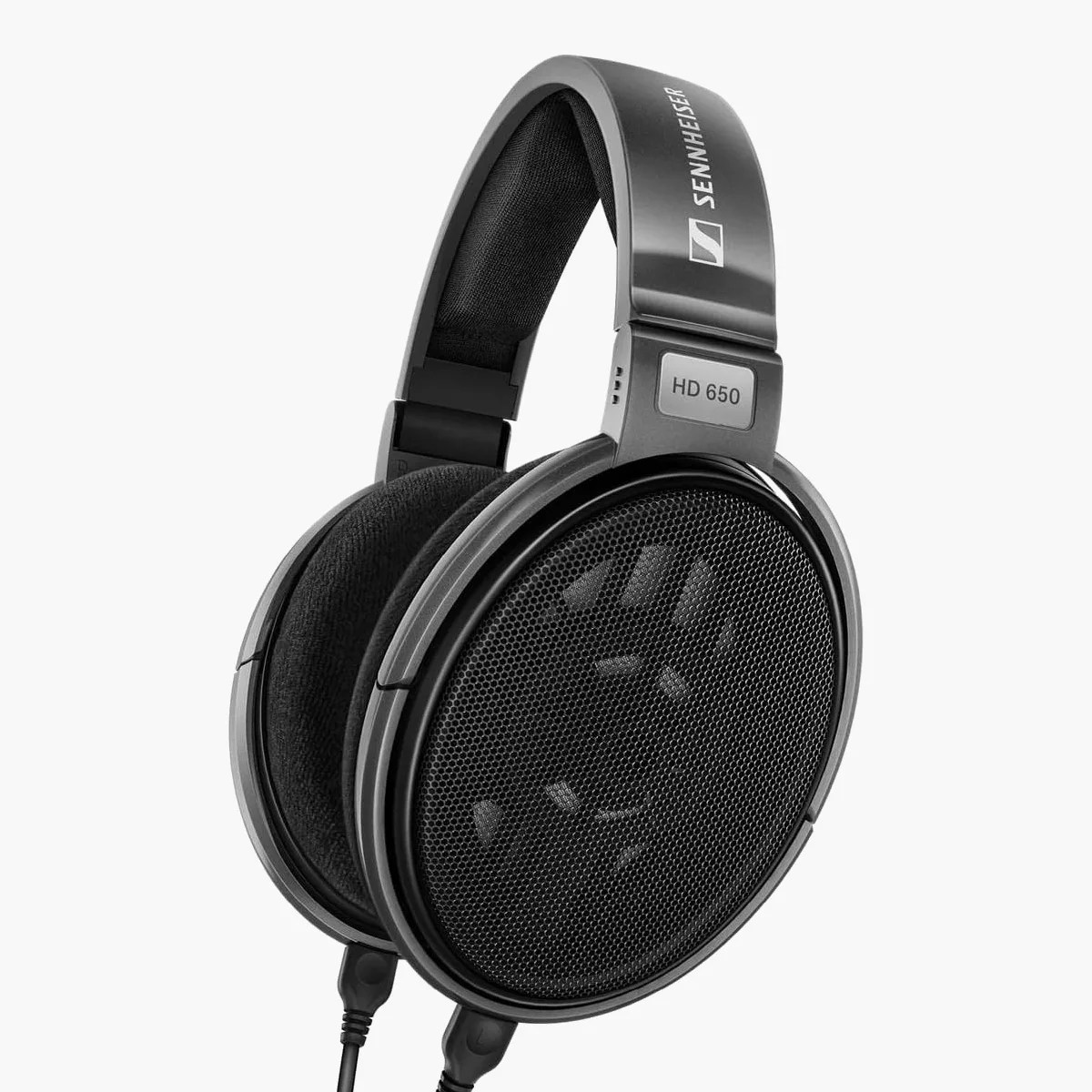 Black Sennheiser HD 650 over-ear headphones with mesh ear cups and padded headband.