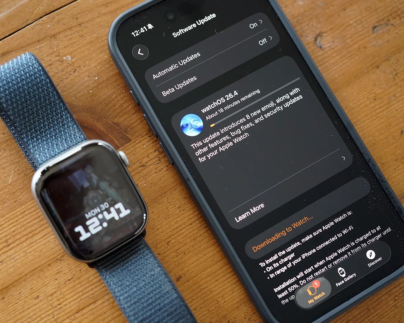 Apple Watch Series 4 watchOS update screen