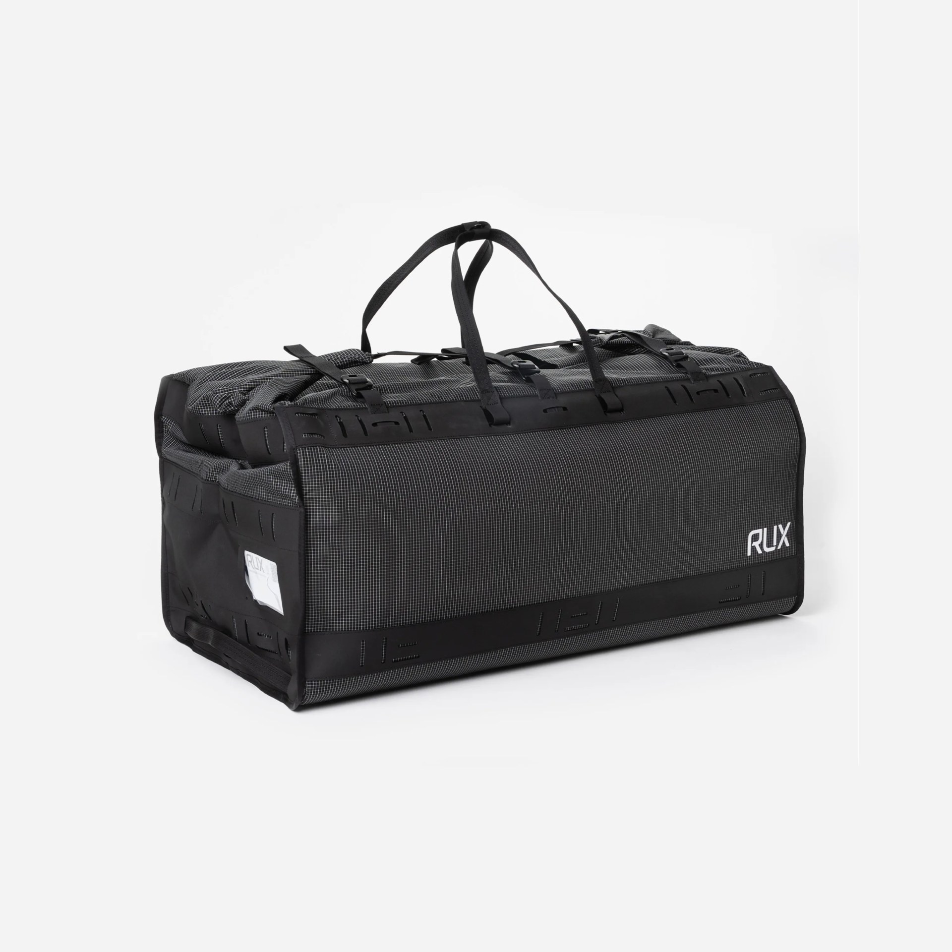 Black and gray rectangular duffel bag with dual handles and "RLX" logo on the side.