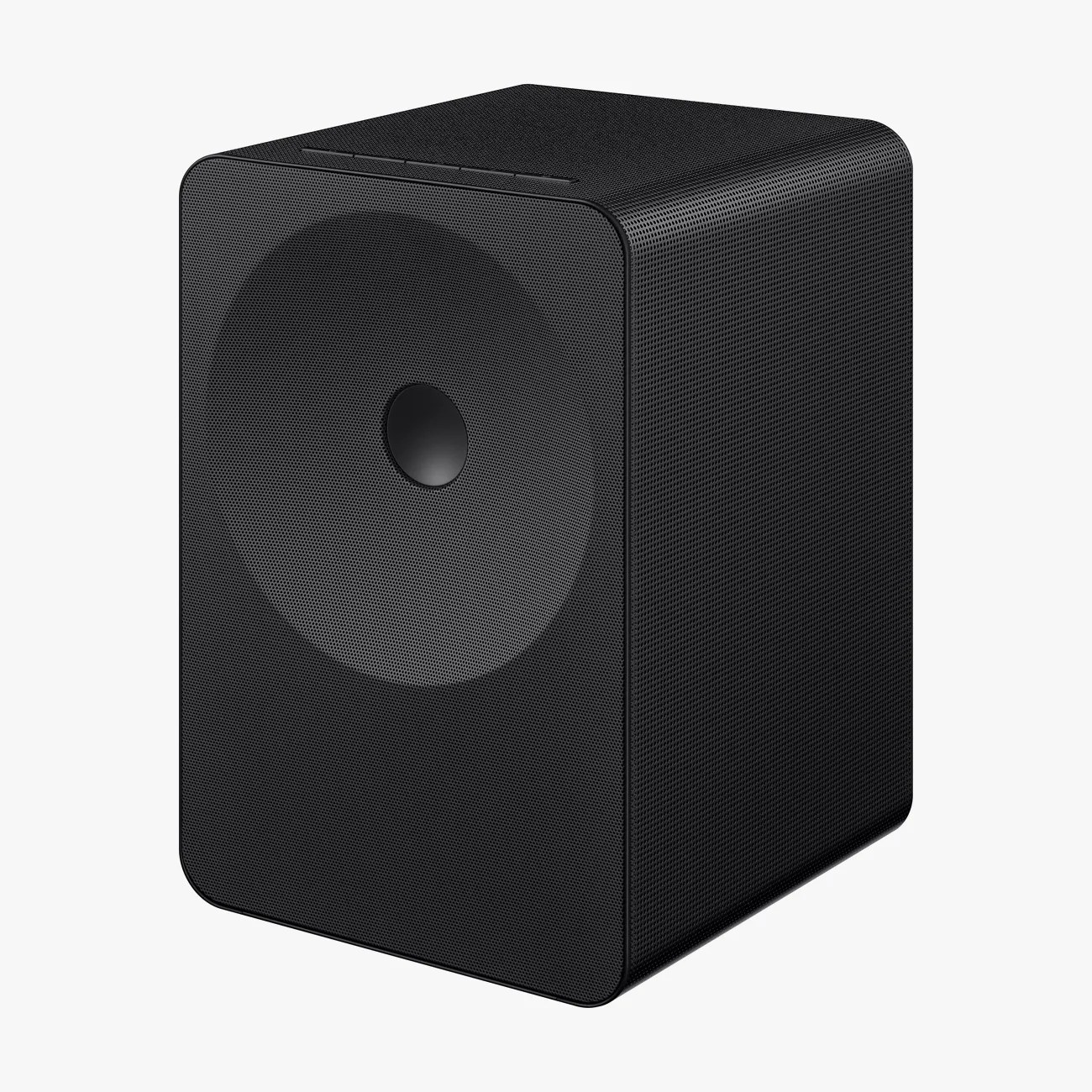 Black rectangular wireless speaker with rounded edges and a front mesh grille.
