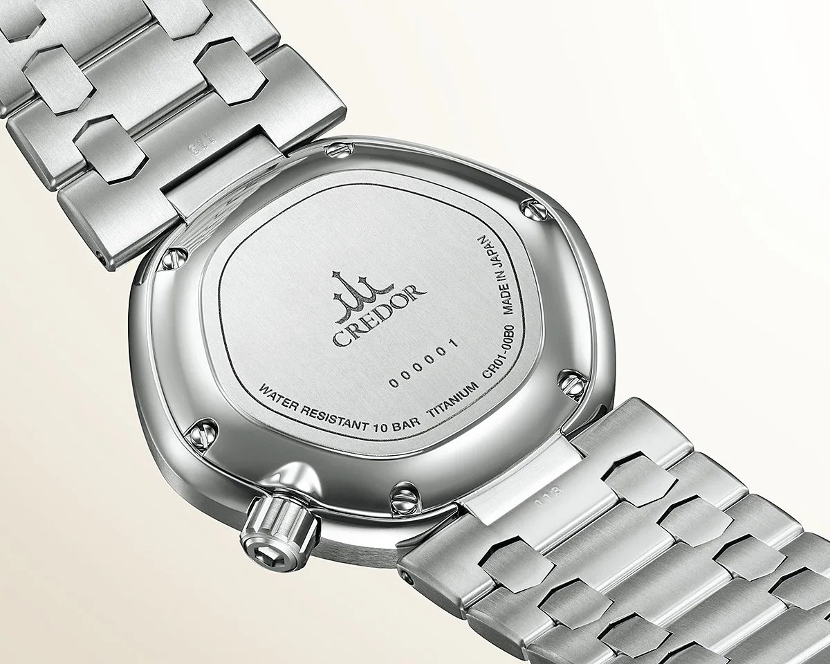 The back of a titanium watch.