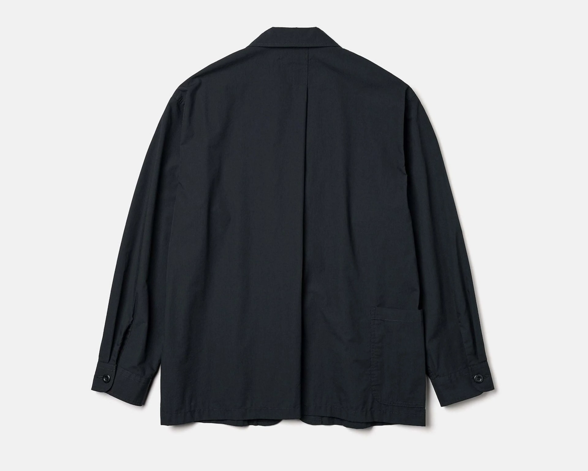 Black long-sleeve shirt with a single pocket on the lower back right side.