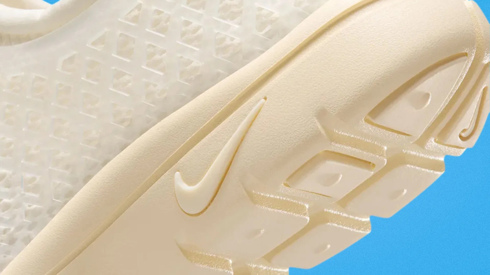 close up of the nike rejuven8 og jelly in muslin and pale ivory