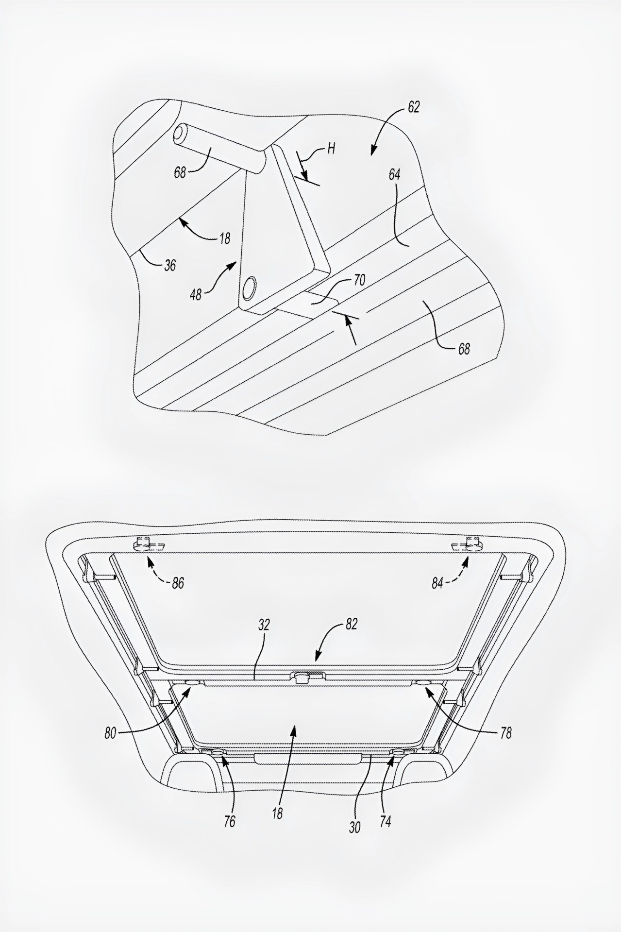 patent drawings showing the handle and interior of a Ford Bronco retractable roof