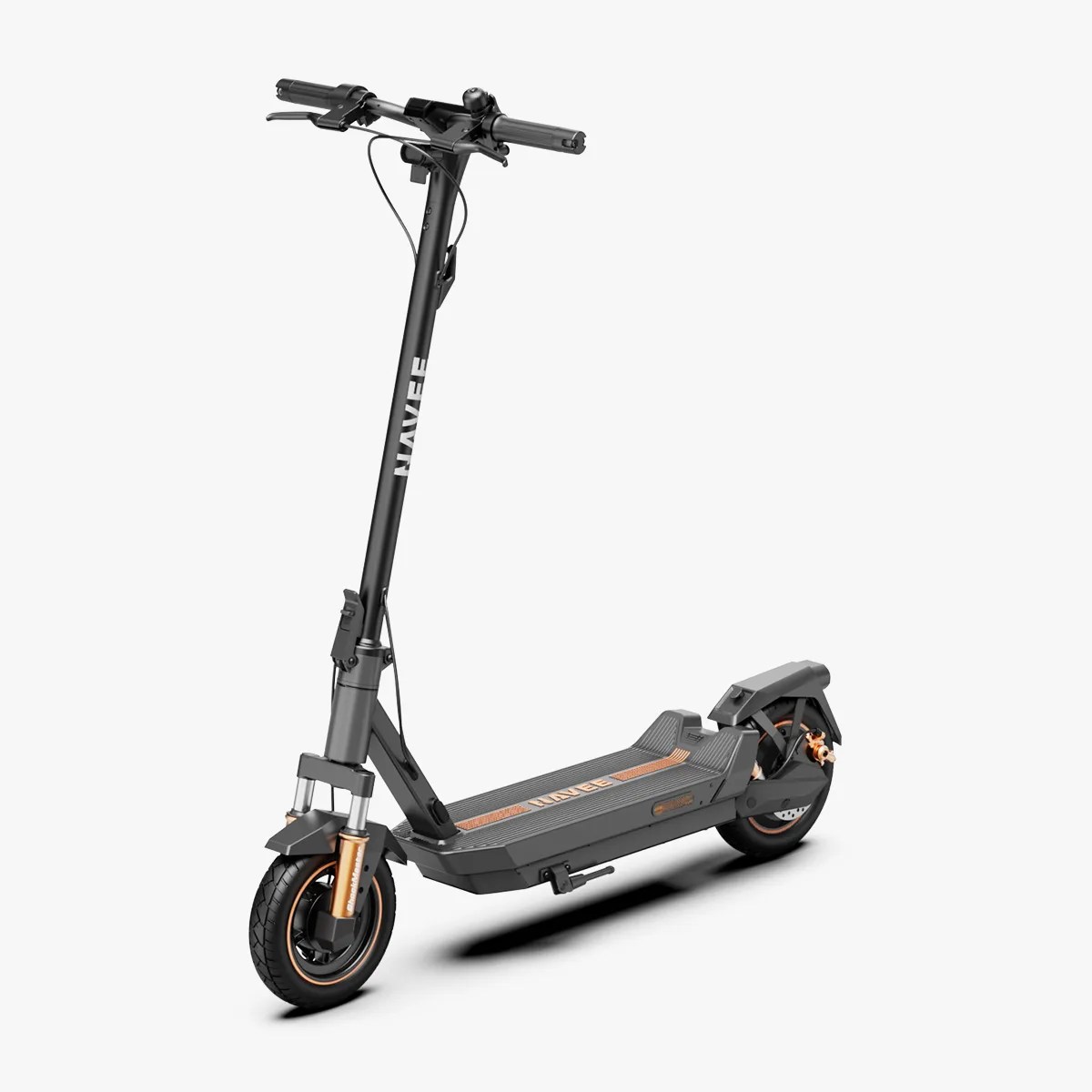 Black and copper electric scooter with thick tires and a wide deck labeled "HAYEE.