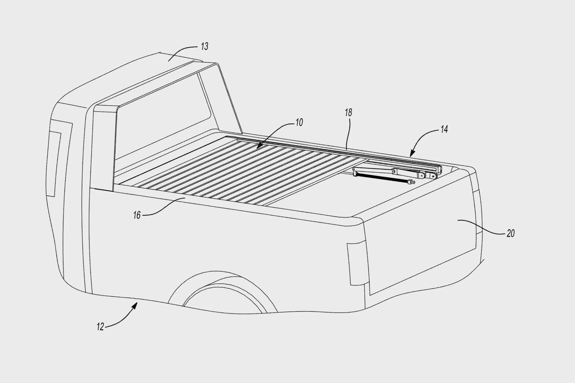 Pickup truck bed with a retractable slatted cover partially extended over the cargo area.