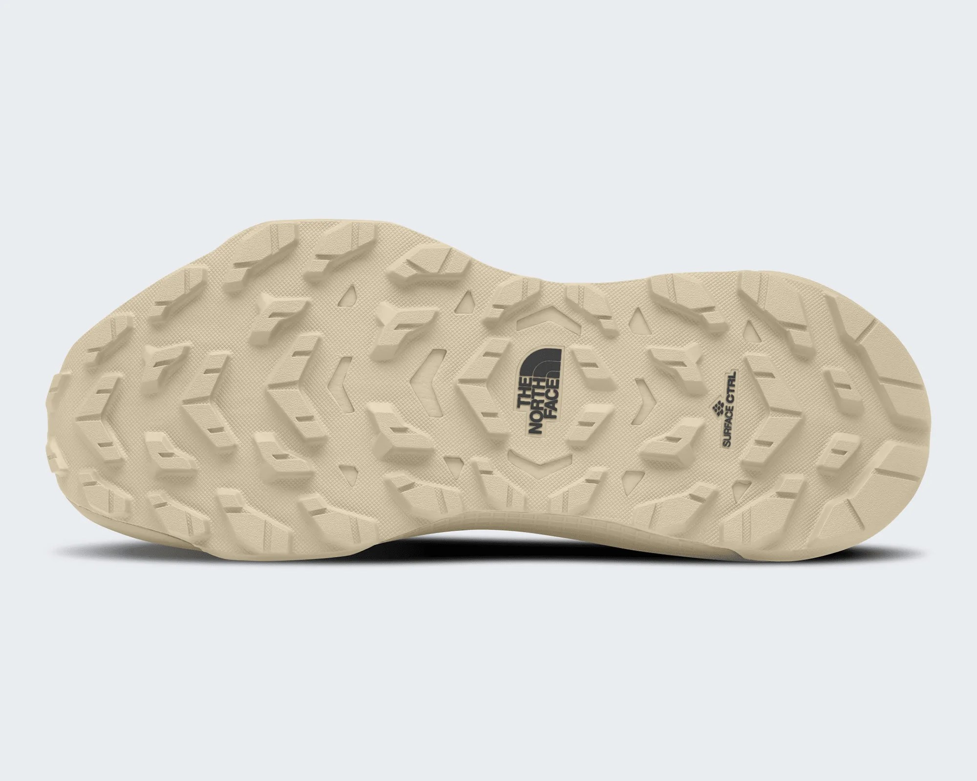 Beige rubber outsole with deep treads and "The North Face" and "Surface Ctrl" logos.