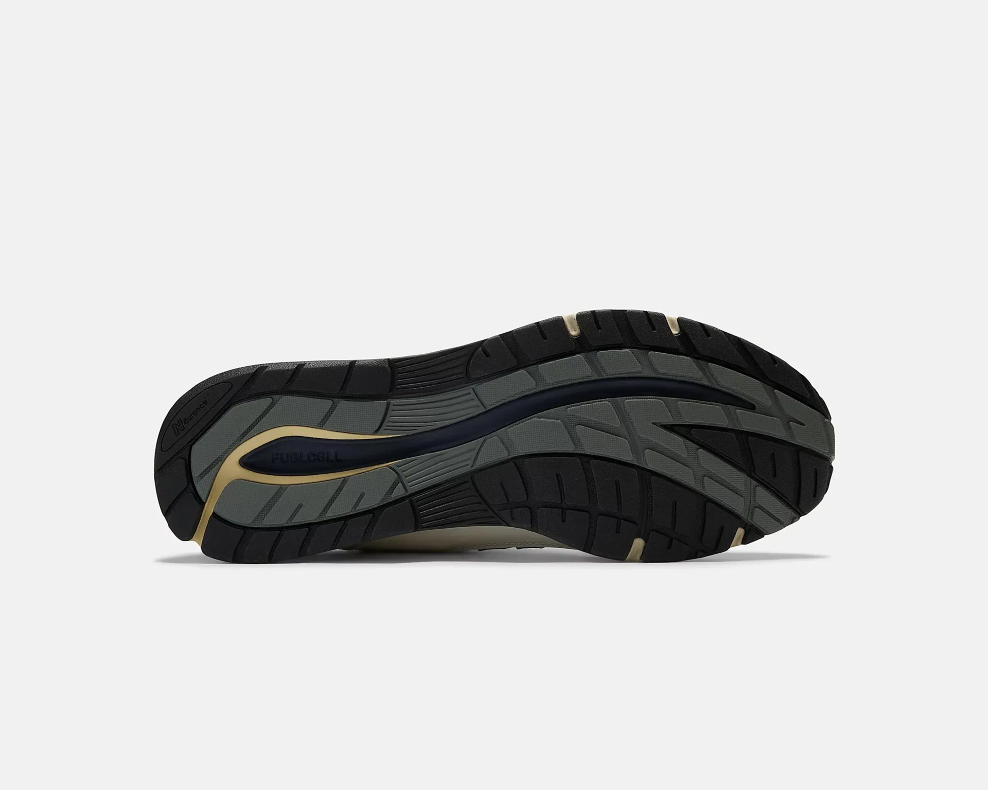 Black and gray rubber shoe sole with "FuelCell" and "Ndurance" branding.