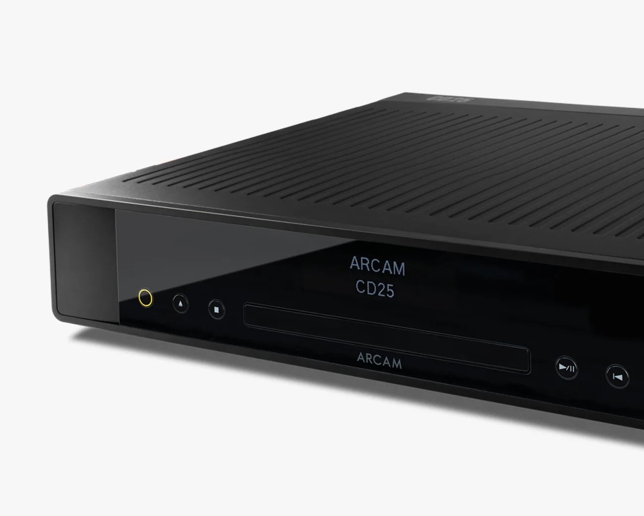 Black Arcam CD25 CD player with a vented top panel and front display showing the model name.