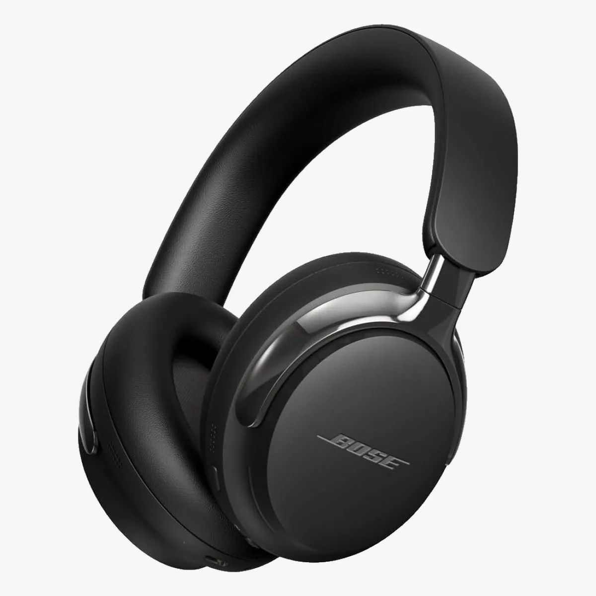 Black Bose over-ear wireless headphones with cushioned ear cups and padded headband.
