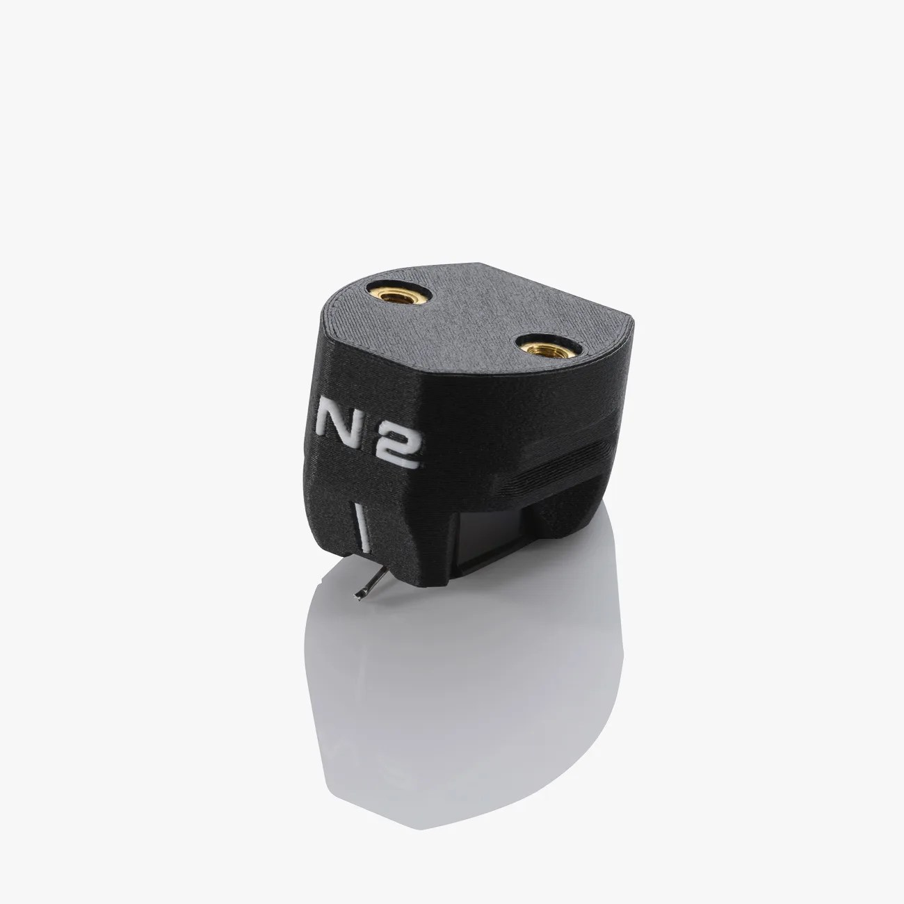 Black N2 stylus cartridge with white lettering and two gold screw holes on top.