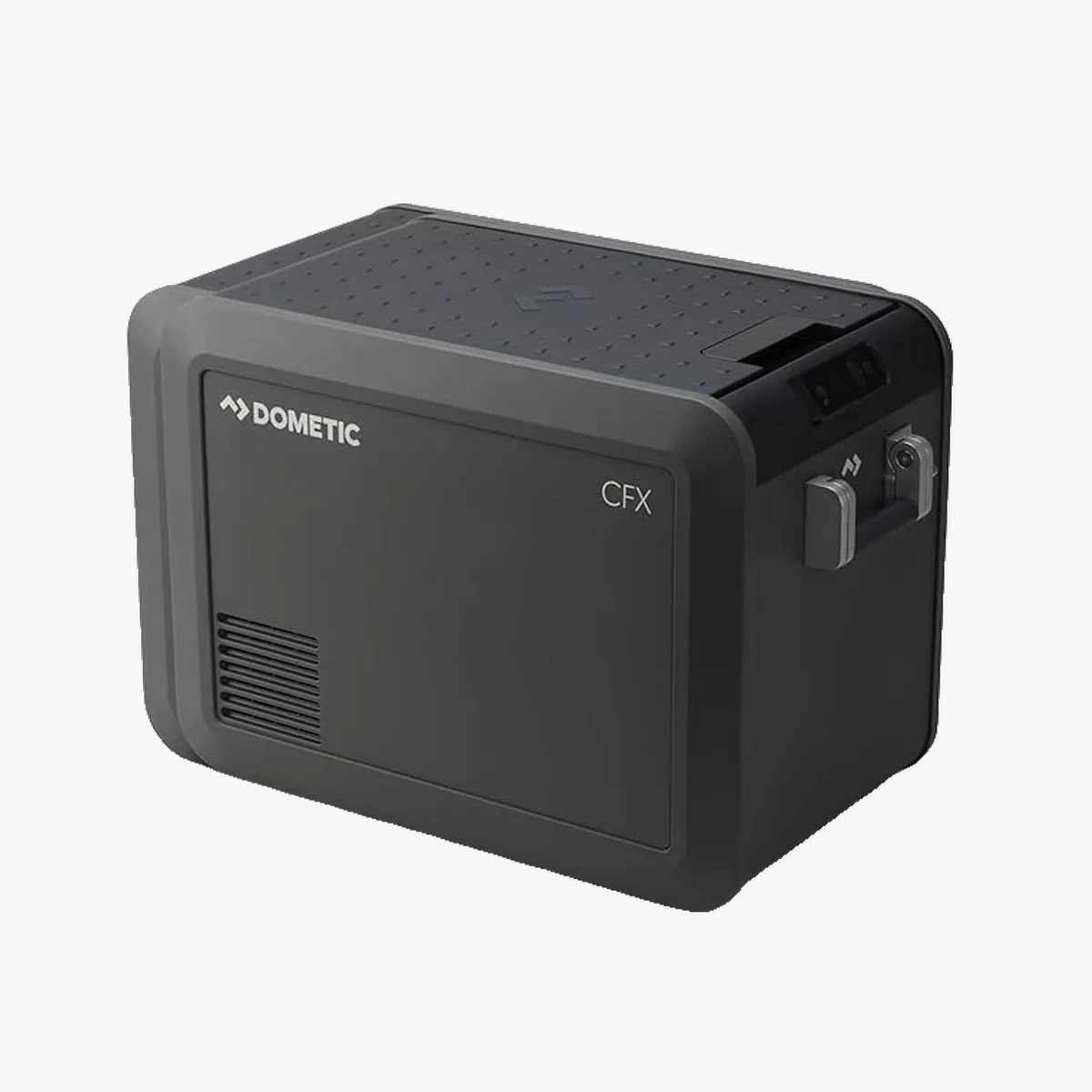 Black rectangular Dometic CFX portable cooler with a textured top and side handles.