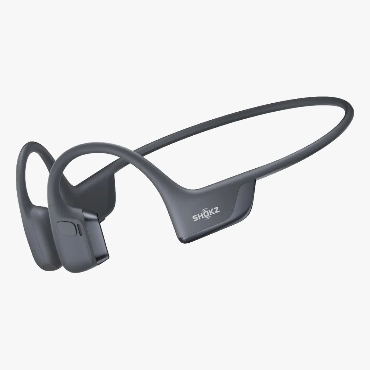 Black Shokz bone conduction wireless headphones with a wraparound neckband.