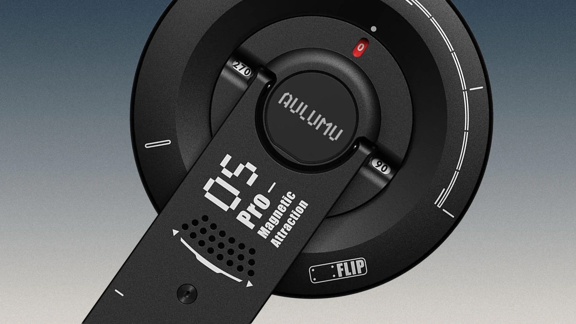 Close-up of a black Allumu 0.5 Pro Magnetic Attraction device with white markings and a dial showing 270 and 90 degrees.