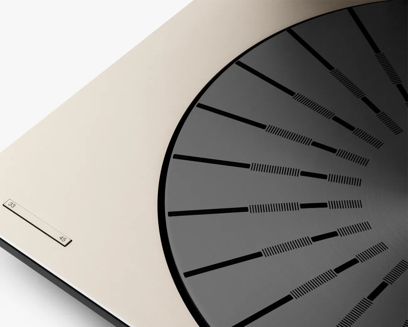 Close-up of a beige induction cooktop with a large black circular cooking zone and a small rectangular control panel showing "33" and "45".