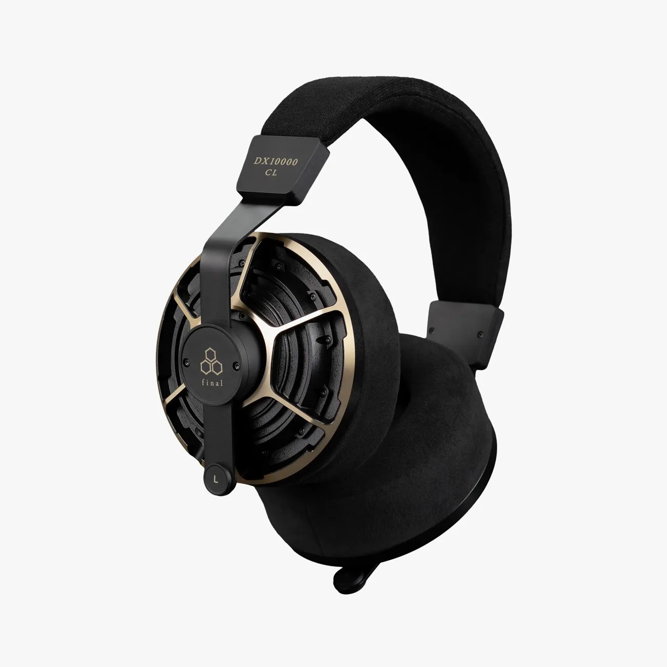 Black and gold open-back over-ear headphones with a padded headband and "DX10000 CL" label.