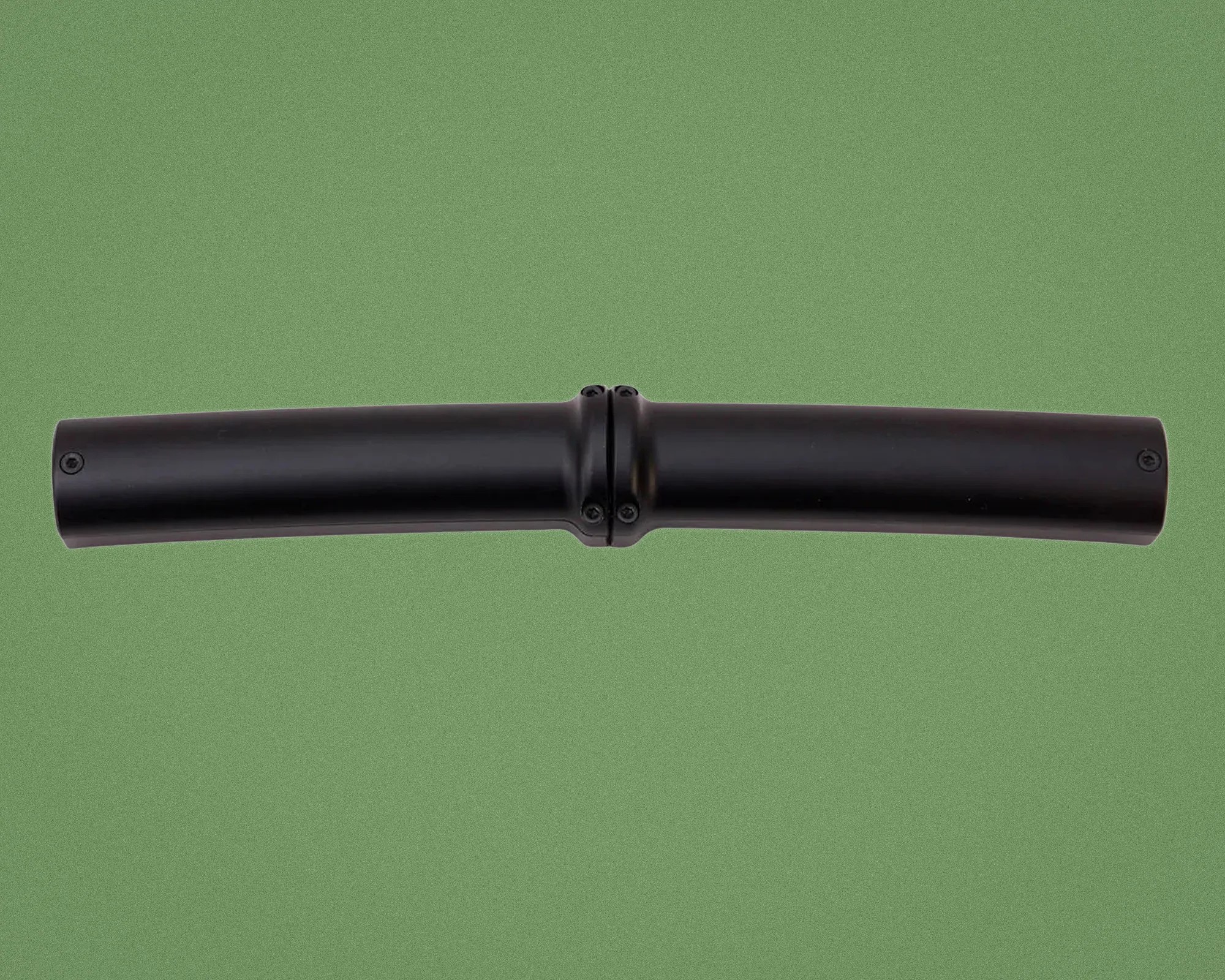 Matte black bicycle handlebar with a slight upward bend and clamp area in the center.