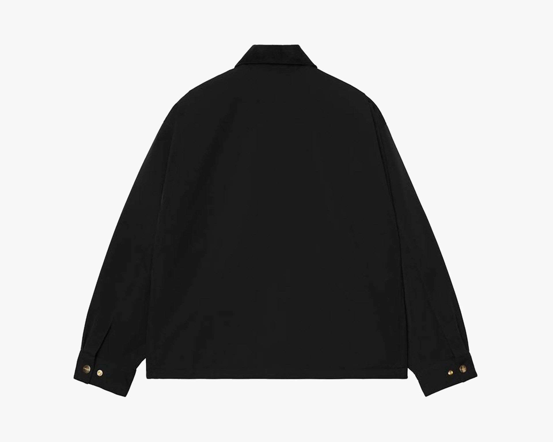 Black long-sleeve jacket with buttoned cuffs shown from the back.