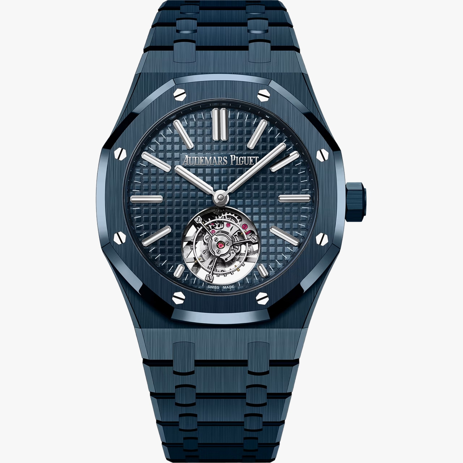 Mavi seramik kasalı Audemars Piguet Royal Oak Flying Tourbillon saat