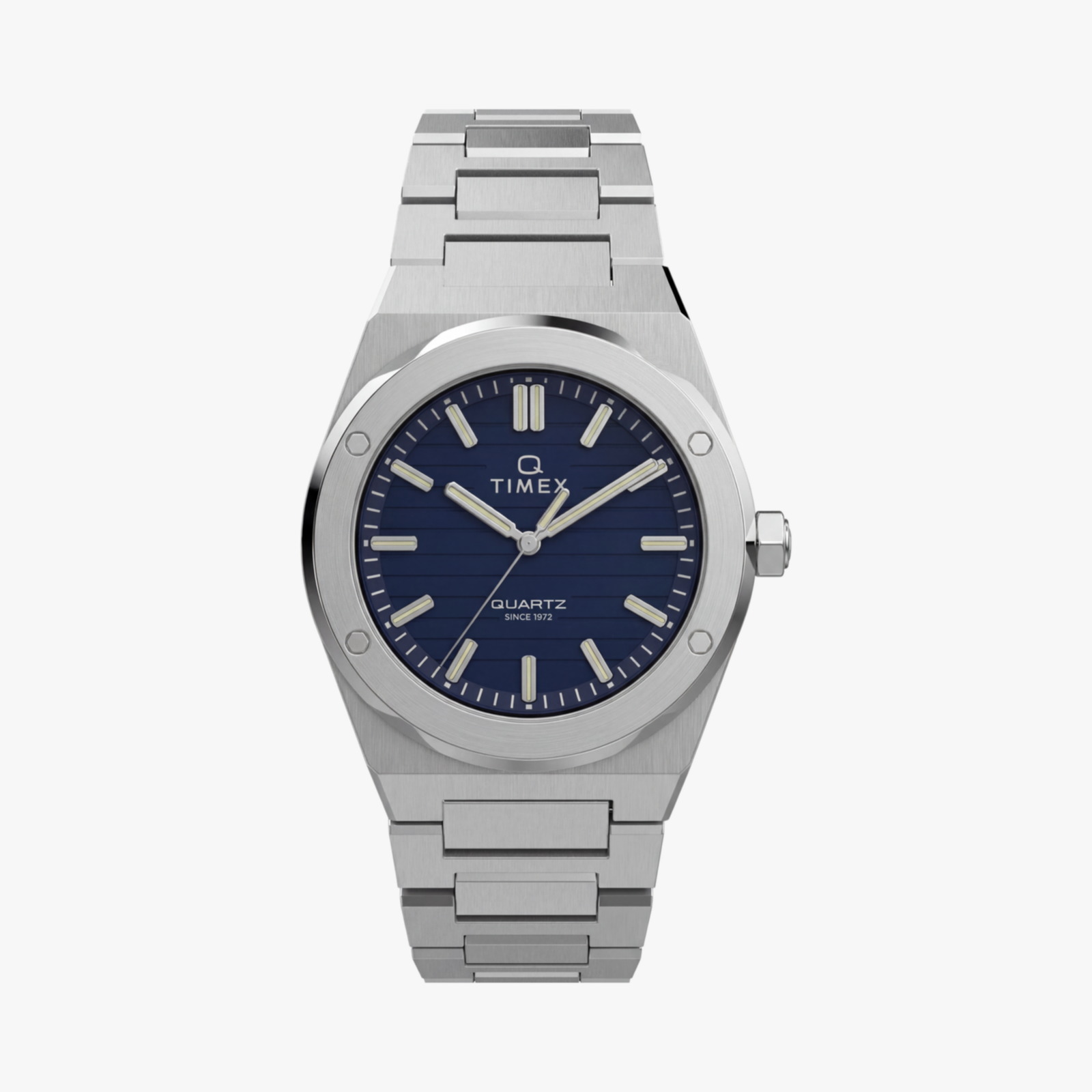 Mavi kadranlı, çelik bilezikli Timex Q Marbella spor saat